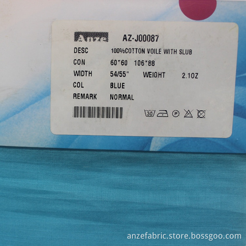 100% Blue Striped BCI Cotton Voile Fabric